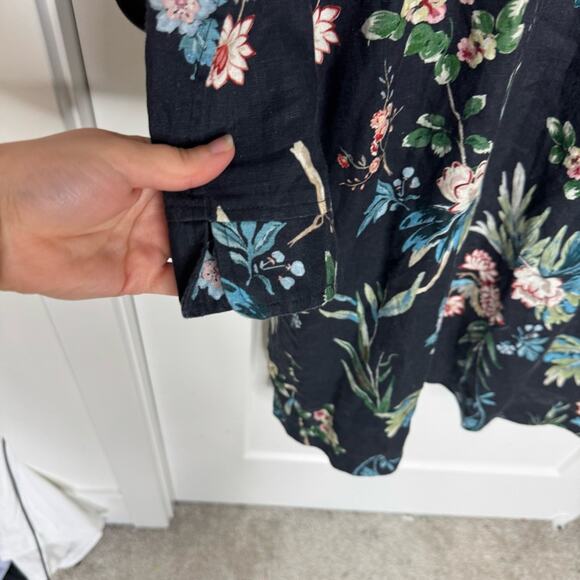 Johnny Was 100% Linen Longline Kimono Jacket Black Floral Print Boho Size Medium - Picture 7 of 7